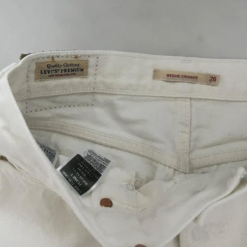 Levi's Wedgie Straight Ankle Jeans Off White Sz 26 Americana Heritage Chic Vibe - Picture 3 of 10